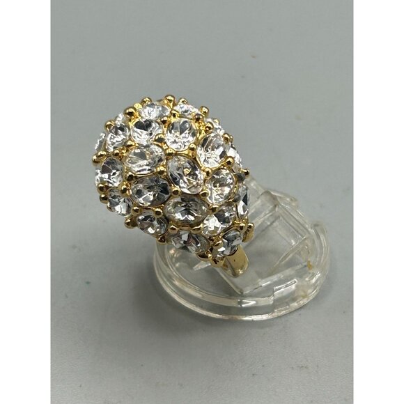 KJL Rhinestones Ring Size 6.5 Domed Gold Tone Clear Rhinestones Sparkly Ring - Picture 2 of 10